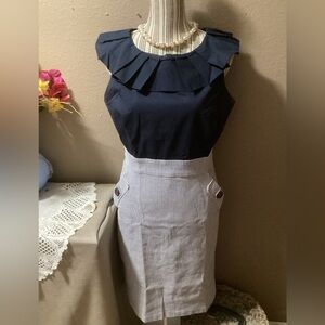 ALYX DRESS Stripe Navy/Cream with pockets Size 12